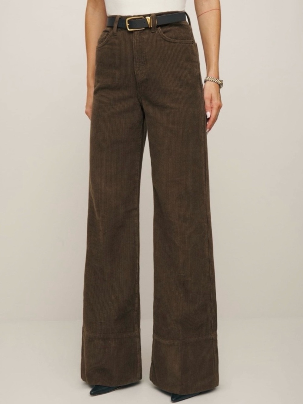 Reformation Penney High Rise Flare Corduroy Pants Woodland 30
